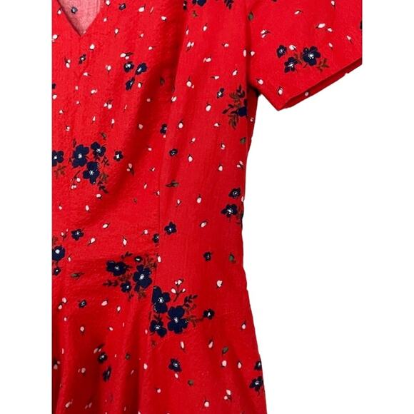 Band Of Outsiders Twee Red Mini Dress Blue Floral Print Cotton V Neck Full Skirt - Picture 6 of 13